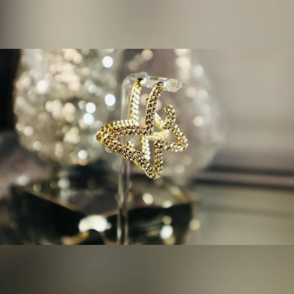Butterfly Gold-Tone Dangling Crystal Stud Earrings
